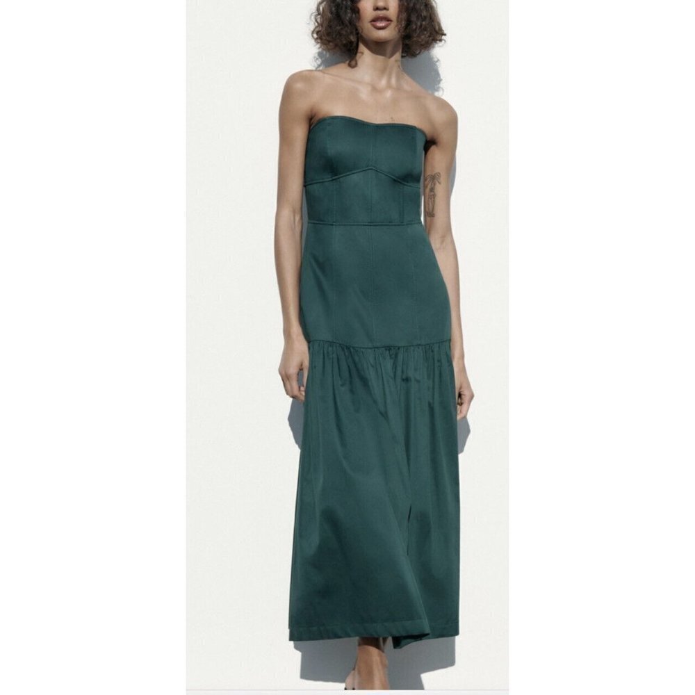 Zara Green Strapless Midi/Maxi Dress NWT Small